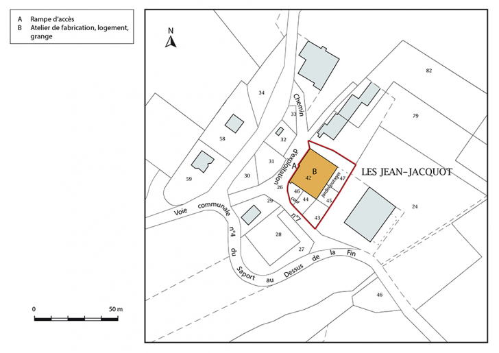 Plan-masse et de situation. Extrait du plan cadastral, 2017, section ZB, 1/1 000. © Mathias Papigny / Région Bourgogne-Franche-Comté, Inventaire du patrimoine - 2017 Plan-masse et de situation. Extrait du plan cadastral, 2017, section ZB, 1/1 000. © Mathias Papigny / Région Bourgogne-Franche-Comté, Inventaire du patrimoine - 2017