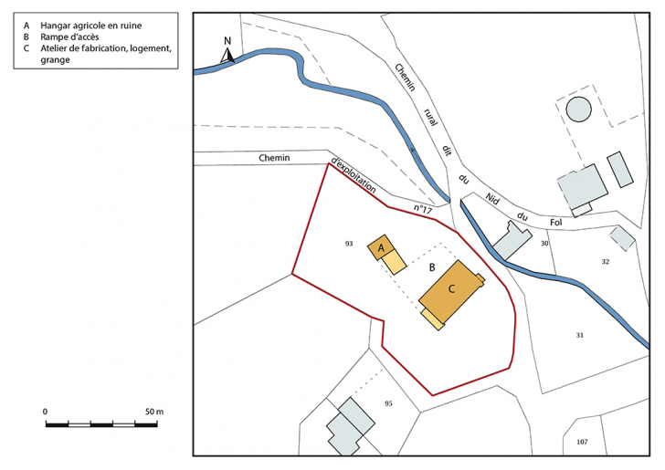 Plan-masse et de situation. Extrait du plan cadastral, 2017, section ZD, 1/1 000. © Mathias Papigny / Région Bourgogne-Franche-Comté, Inventaire du patrimoine - 2017