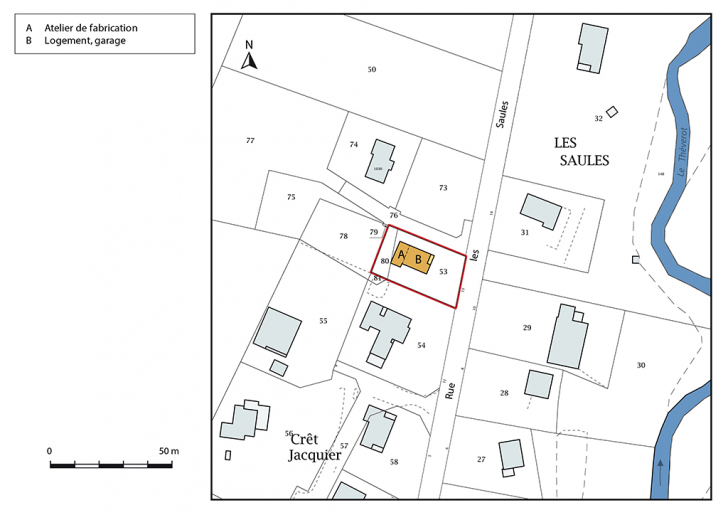 Plan-masse et de situation. Extrait du plan cadastral, 2017, section ZD, 1/1 000. © Mathias Papigny / Région Bourgogne-Franche-Comté, Inventaire du patrimoine - 2017 Plan-masse et de situation. Extrait du plan cadastral, 2017, section ZD, 1/1 000. © Mathias Papigny / Région Bourgogne-Franche-Comté, Inventaire du patrimoine - 2017