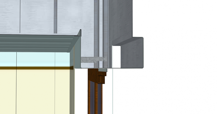 Restitution du système constructif : coupe au niveau d'une baie, avec plafond et corniche. © Mathias Papigny / Région Bourgogne-Franche-Comté, Inventaire du patrimoine - 2017