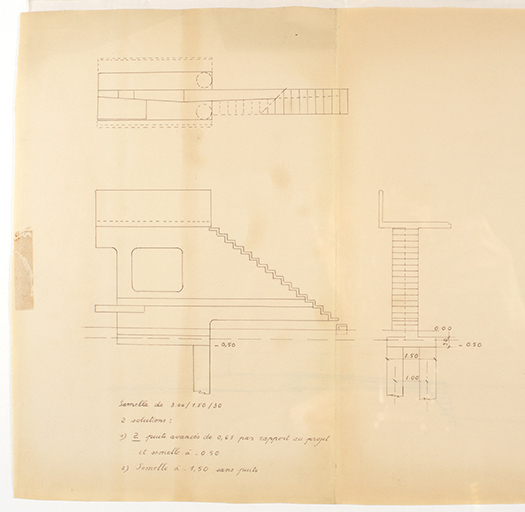 Cahier de coffrage et armature de la structure de l'escalier, s.d. © Sonia Dourlot (reproduction) / Région Bourgogne-Franche-Comté, Inventaire du patrimoine - 2017