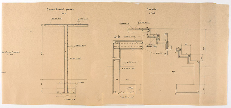 Cahier de coffrage et armature de la structure de l'escalier, s.d. © Sonia Dourlot (reproduction) / Région Bourgogne-Franche-Comté, Inventaire du patrimoine - 2017