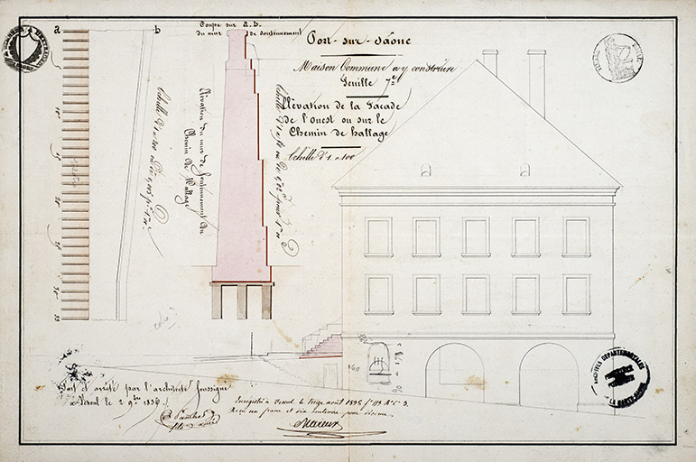 Elévation de la façade ouest (1836). © Jérôme Mongreville / Région Bourgogne-Franche-Comté, Inventaire du patrimoine - 2017