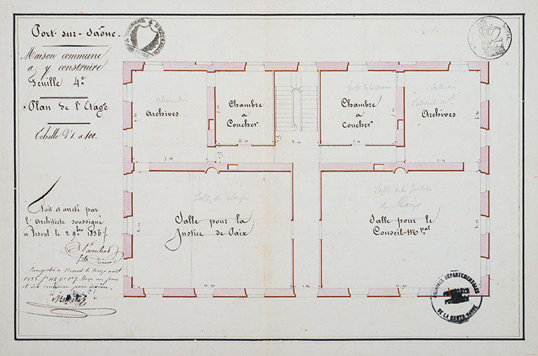 Plan de l'étage (1836). © Jérôme Mongreville / Région Bourgogne-Franche-Comté, Inventaire du patrimoine - 2017
