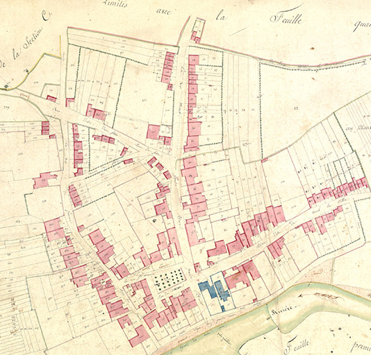 Extrait du cadastre napoléonien terminé le 22 août 1819 : section D dite du village.  © Sonia Dourlot (reproduction) / Archives départementales de la Haute-Saône - 2017