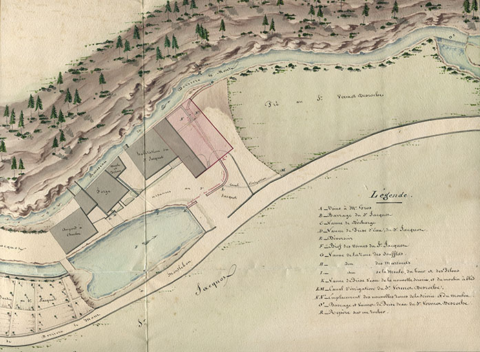 Plan relatif à l’instruction de la demande du Sr Xavier Jacquot de Derrière le Mont, commune de Montlebon [détail], 1837 © Auguste-Napoléon Parandier / Région Bourgogne-Franche-Comté, Inventaire du patrimoine - 2018