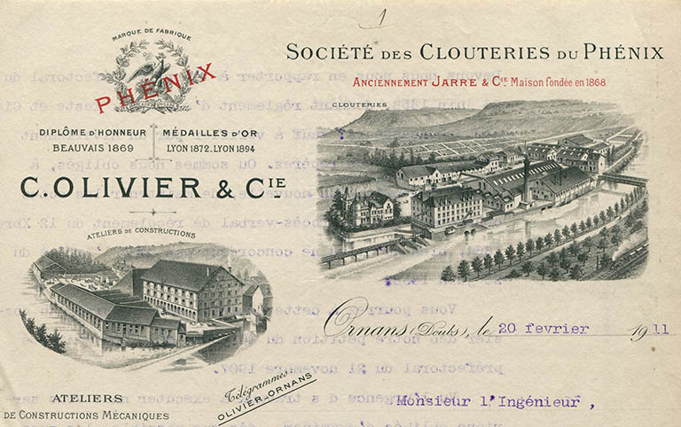Papier à en-tête, détail de la partie supérieure, 1911. © Liliane Hamelin / Région Bourgogne-Franche-Comté, Inventaire du patrimoine - 2018