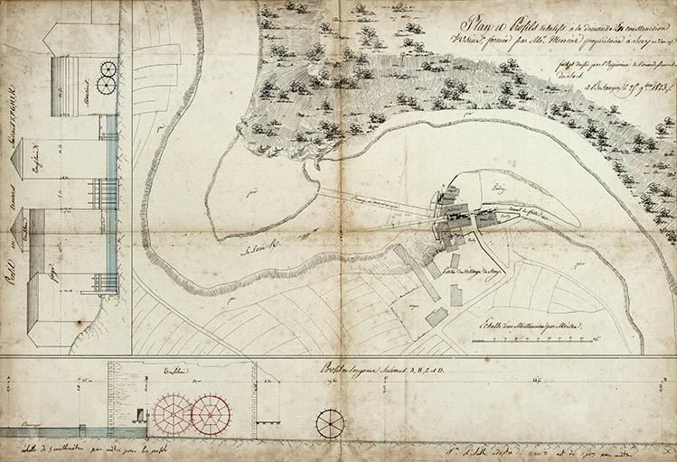 Plan et profils relatifs à la demande de construction d'usines formée par M. Mercier, 1823. © Jérôme Mongreville / Région Bourgogne-Franche-Comté, Inventaire du patrimoine - 2018