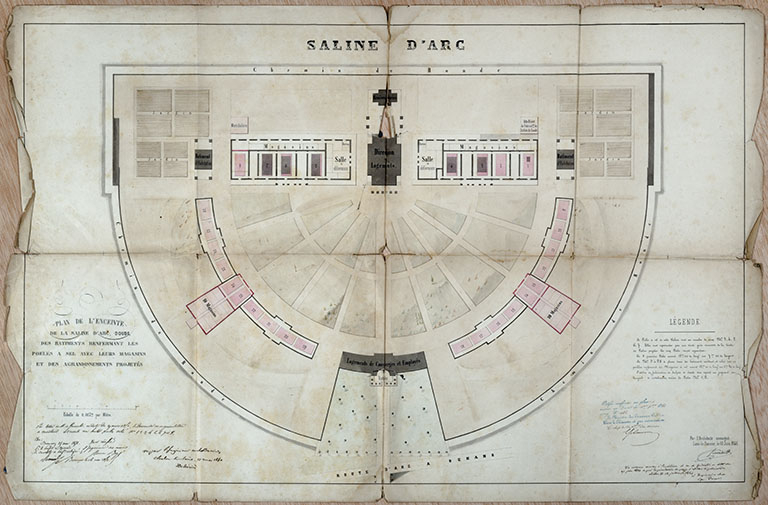 Plan de l'enceinte de la saline d'Arc [projet d'agrandissement, non réalisé], 1846. © Jérôme Mongreville / Région Bourgogne-Franche-Comté, Inventaire du patrimoine - 2018