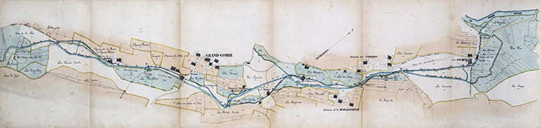 Commune de Grand'Combe. Règlement d'eau des usines Bobillier Amédée, Vermot Virgile, Sudant Vve, Droz Joseph, Vuillemin Alexis et Colin Adolphe. Plan parcellaire, 21 juin 1876. © Jérôme Mongreville / Région Bourgogne-Franche-Comté, Inventaire du patrimoine - 2018 Commune de Grand'Combe. Règlement d'eau des usines Bobillier Amédée, Vermot Virgile, Sudant Vve, Droz Joseph, Vuillemin Alexis et Colin Adolphe. Plan parcellaire, 21 juin 1876. © Jérôme Mongreville / Région Bourgogne-Franche-Comté, Inventaire du patrimoine - 2018