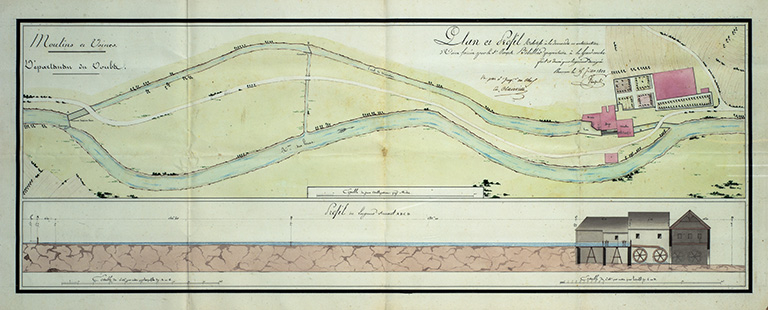 Plan et profil relatifs à la demande en autorisation d'usine formée par le Sr Joseph Bobillier, propriétaire à la Grand'Combe, 15 juillet 1822. © Jérôme Mongreville / Région Bourgogne-Franche-Comté, Inventaire du patrimoine - 2018 Plan et profil relatifs à la demande en autorisation d'usine formée par le Sr Joseph Bobillier, propriétaire à la Grand'Combe, 15 juillet 1822. © Jérôme Mongreville / Région Bourgogne-Franche-Comté, Inventaire du patrimoine - 2018