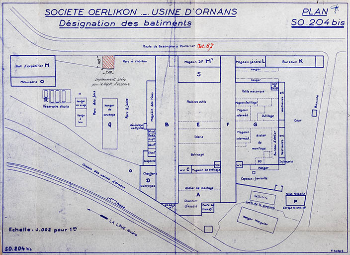 Usine d'Ornans. Désignation des bâtiments, tirage, s.d. [milieu 20e siècle]. © Jérôme Mongreville / Région Bourgogne-Franche-Comté, Inventaire du patrimoine - 2018