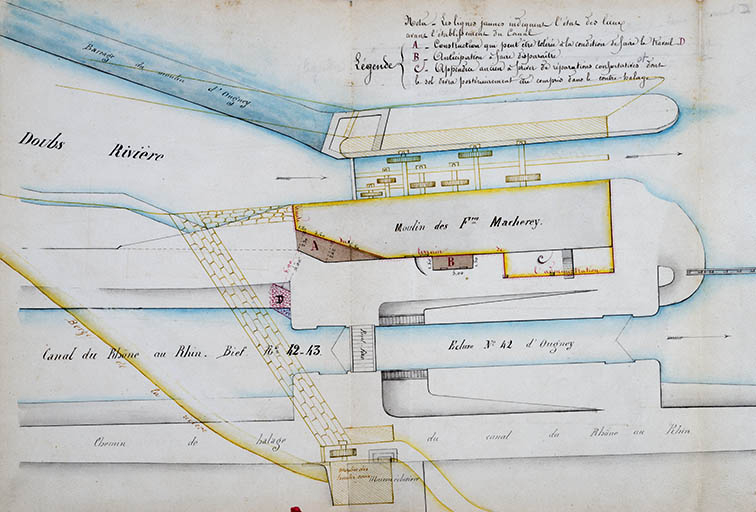 Plan du moulin d'Ougney et de ses abords, 1861. © Jérôme Mongreville / Région Bourgogne-Franche-Comté, Inventaire du patrimoine - 2018