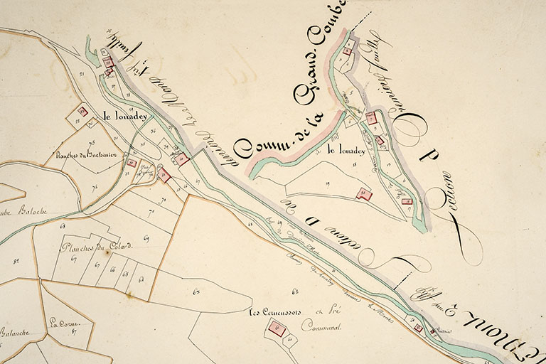 Cadastre de la commune de Montlebon. Atlas parcellaire, 1814, section E [détail : partie nord (le Louadey)], 1/2 500. © Jérôme Mongreville / Région Bourgogne-Franche-Comté, Inventaire du patrimoine - 2018