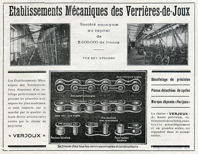 Ets Mécaniques des Verrières-de-Joux, encart publicitaire, s.d. [1923]. © Raphaël Favereaux / Région Bourgogne-Franche-Comté, Inventaire du patrimoine - 2018