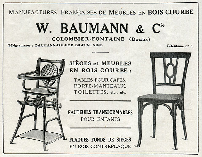 Manufacture française de meubles en bois courbé, encart publicitaire, s.d. [1923]. © Raphaël Favereaux / Région Bourgogne-Franche-Comté, Inventaire du patrimoine - 2018