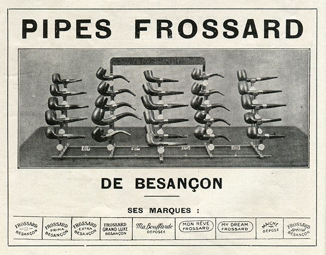 Pipes Frossard, encart publicitaire, s.d. [1923]. © Raphaël Favereaux / Région Bourgogne-Franche-Comté, Inventaire du patrimoine - 2018
