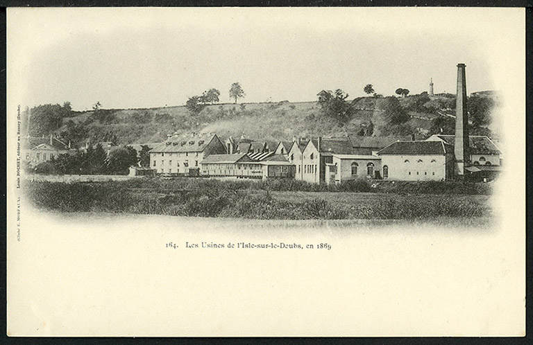 Les usines de l’Isle-sur-le-Doubs, en 1869, carte postale. © Raphaël Favereaux / Région Bourgogne-Franche-Comté, Inventaire du patrimoine - 2018