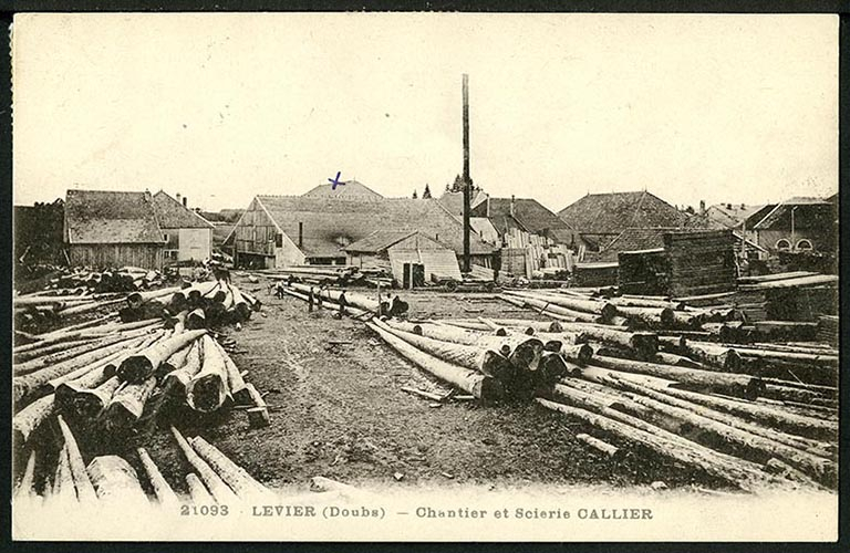 Levier (Doubs). Chantier et scierie Callier, carte postale, s.d. [fin 19e ou début 20e siècle]. © Raphaël Favereaux / Région Bourgogne-Franche-Comté, Inventaire du patrimoine - 2018