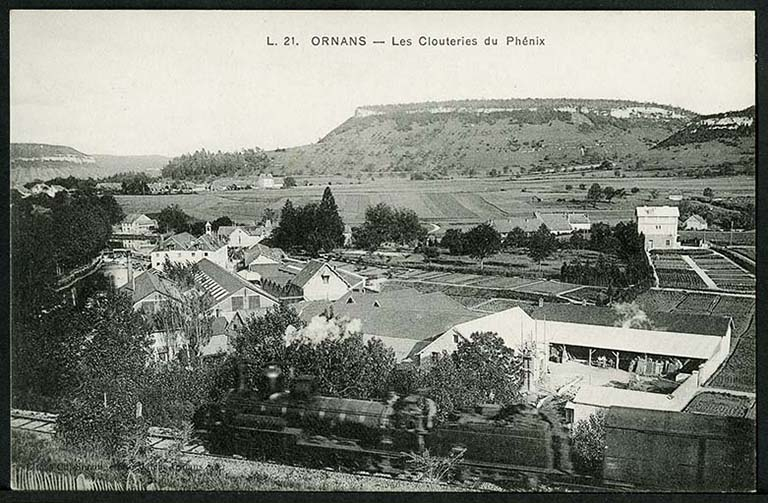 Ornans - Les clouteries du Phénix, carte postale, s.d. [fin 19e ou début 20e siècle]. © Liliane Hamelin / Région Bourgogne-Franche-Comté, Inventaire du patrimoine - 2018