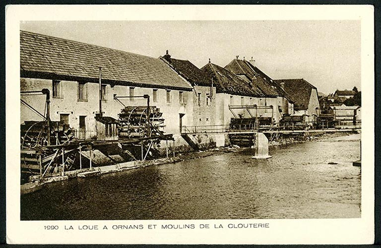 La Loue à Ornans et moulins de la clouterie, carte postale, s.d. [début 20e siècle]. © Raphaël Favereaux / Région Bourgogne-Franche-Comté, Inventaire du patrimoine - 2018
