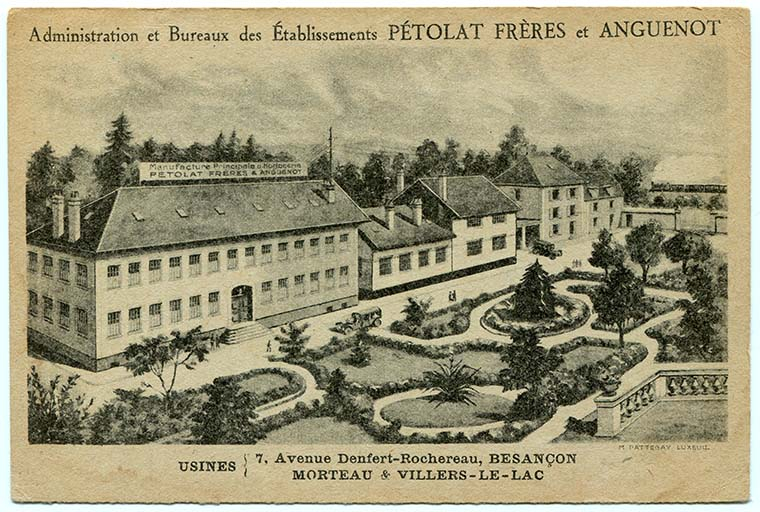 Manufacture d'horlogerie Pétolat Frères et Anguenot, carte postale, s.d. [début 20e siècle]. © Raphaël Favereaux / Région Bourgogne-Franche-Comté, Inventaire du patrimoine - 2018