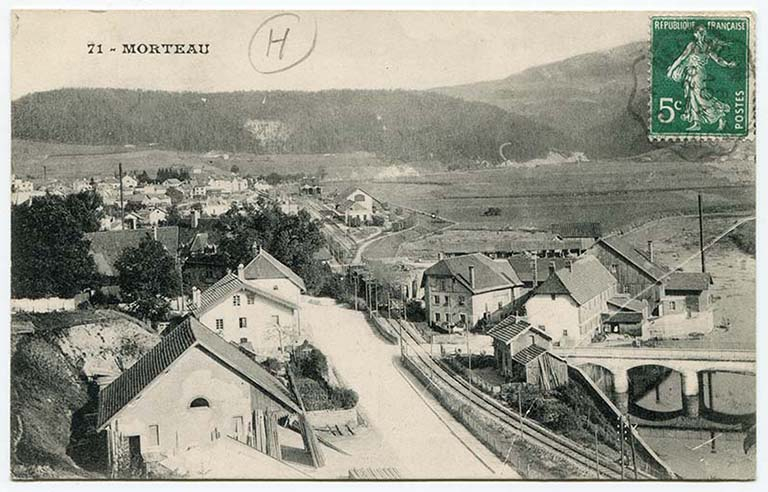 71 - Morteau [quartiers de la scierie et de la gare, depuis l'ouest], 1er quart 20e siècle [avant 1909]. © Laurent Poupard / Région Bourgogne-Franche-Comté, Inventaire du patrimoine - 2018