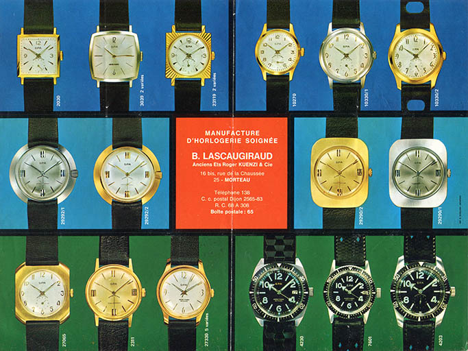 Manufacture d'Horlogerie soignée B. Lascaugiraud [dépliant : recto], 3e quart 20e siècle. © Laurent Poupard / Région Bourgogne-Franche-Comté, Inventaire du patrimoine - 2018