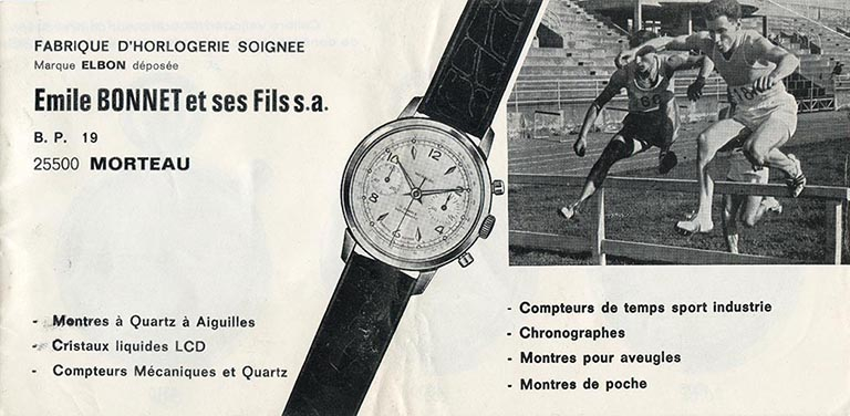 Fabrique d'horlogerie soignée Emile Bonnet et ses Fils S.A. [catalogue : 1ère de couverture], années 1950 ? © Laurent Poupard / Région Bourgogne-Franche-Comté, Inventaire du patrimoine - 2018