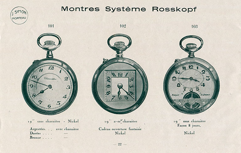 Fabrique d'horlogerie de Morteau (Doubs) J. Simon [catalogue : p. 22], années 1920-1930. © Laurent Poupard / Région Bourgogne-Franche-Comté, Inventaire du patrimoine - 2018