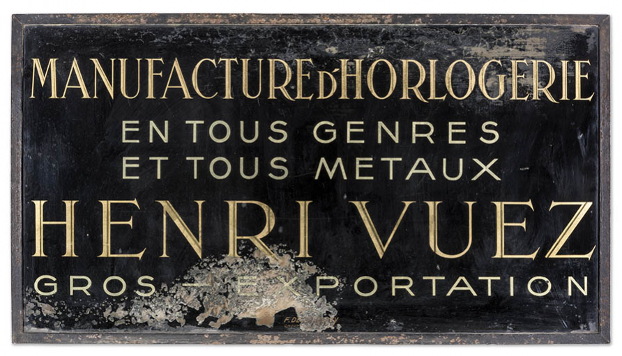 Plaque de l'atelier (collection particulière : Jean-Claude Vuez, Villers-le-Lac). © Sonia Dourlot / Région Bourgogne-Franche-Comté, Inventaire du patrimoine - 2018