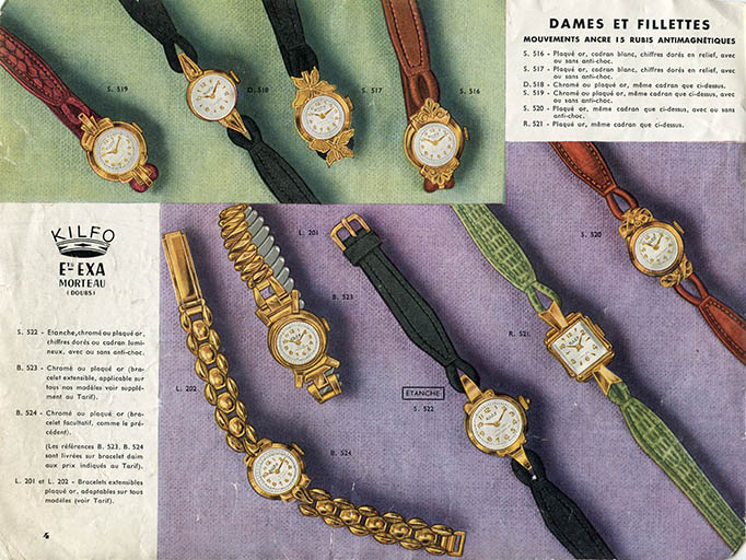 Catalogue de la Fabrique d'horlogerie de précision Kilfo. Ets Exa, Morteau (Doubs), années 1950-1960 : p. 4. © Laurent Poupard / Région Bourgogne-Franche-Comté, Inventaire du patrimoine - 2018