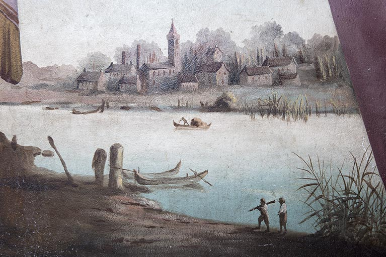 2e palier (à droite) : ville et rivière (détail). © Sonia Dourlot / Région Bourgogne-Franche-Comté, Inventaire du patrimoine - 2018