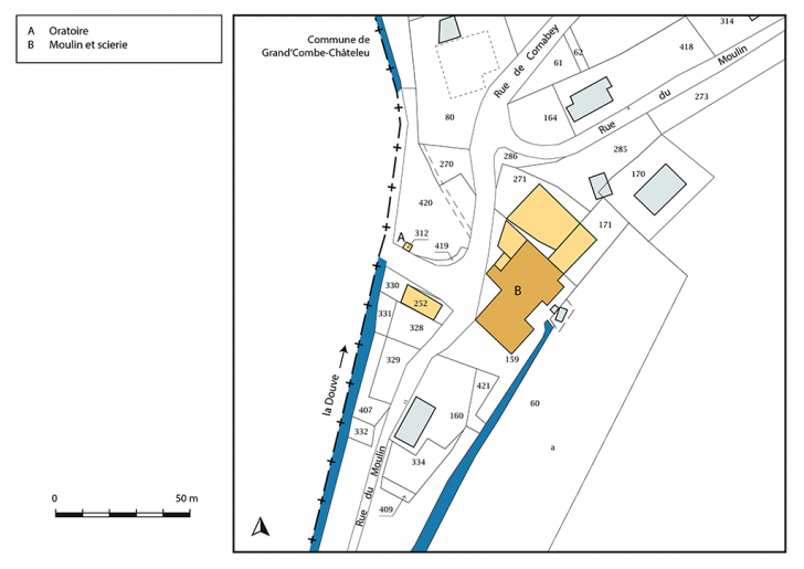 Plan-masse et de situation. Extrait du plan cadastral, 2017, section A, 1/1 000. © Bertrand Turina / Région Bourgogne-Franche-Comté, Inventaire du patrimoine - 2018 Plan-masse et de situation. Extrait du plan cadastral, 2017, section A, 1/1 000. © Bertrand Turina / Région Bourgogne-Franche-Comté, Inventaire du patrimoine - 2018