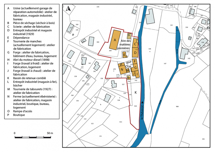 Plan-masse et de situation. Extrait du plan cadastral, 2017, section AB, 1/1 000. © Bertrand Turina / Région Bourgogne-Franche-Comté, Inventaire du patrimoine - 2018 Plan-masse et de situation. Extrait du plan cadastral, 2017, section AB, 1/1 000. © Bertrand Turina / Région Bourgogne-Franche-Comté, Inventaire du patrimoine - 2018