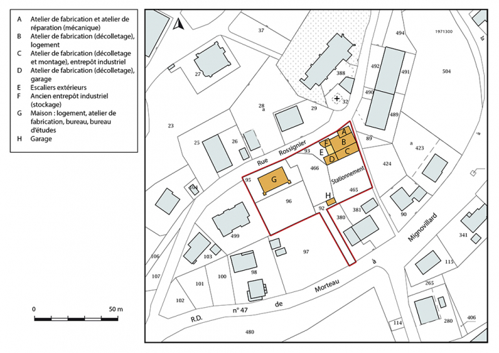 Plan-masse et de situation. Extrait du plan cadastral, 2017, section AB, 1/1 000. © Bertrand Turina / Région Bourgogne-Franche-Comté, Inventaire du patrimoine - 2018
