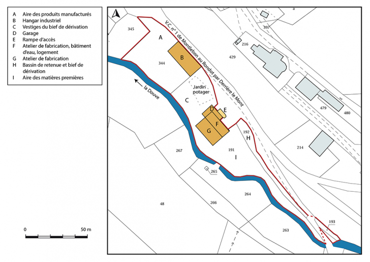 Plan-masse et de situation. Extrait du plan cadastral, 2016, section D, 1/1 000. © Bertrand Turina / Région Bourgogne-Franche-Comté, Inventaire du patrimoine - 2018