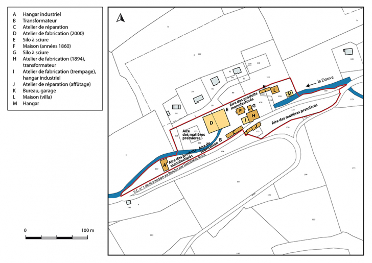 Plan-masse et de situation. Extrait du plan cadastral, 2017, section D, 1/2 500 agrandi à 1/2 000. © Bertrand Turina / Région Bourgogne-Franche-Comté, Inventaire du patrimoine - 2018 Plan-masse et de situation. Extrait du plan cadastral, 2017, section D, 1/2 500 agrandi à 1/2 000. © Bertrand Turina / Région Bourgogne-Franche-Comté, Inventaire du patrimoine - 2018