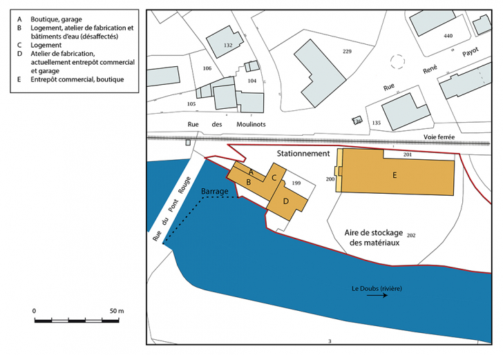 Plan-masse et de situation. Extrait du plan cadastral, 2017, section AI, 1/2 000 agrandi à 1/1 000. © Bertrand Turina / Région Bourgogne-Franche-Comté, Inventaire du patrimoine - 2018