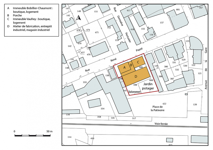 Plan-masse et de situation. Extrait du plan cadastral, 2017, section AA, 1/1 000. © Bertrand Turina / Région Bourgogne-Franche-Comté, Inventaire du patrimoine - 2018