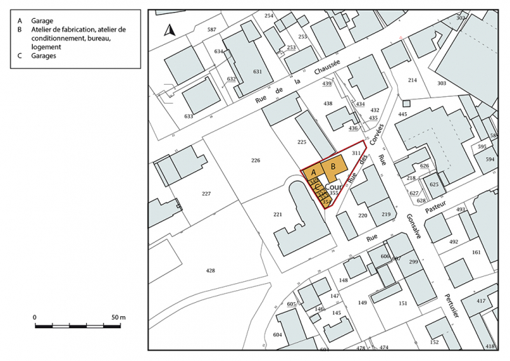 Plan-masse et de situation. Extrait du plan cadastral, 2017, section AA, 1/1 000. © Bertrand Turina / Région Bourgogne-Franche-Comté, Inventaire du patrimoine - 2018