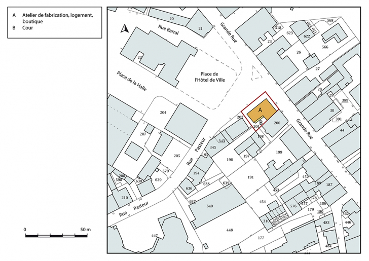 Plan-masse et de situation. Extrait du plan cadastral, 2017, section AA, 1/1 000. © Bertrand Turina / Région Bourgogne-Franche-Comté, Inventaire du patrimoine - 2018 Plan-masse et de situation. Extrait du plan cadastral, 2017, section AA, 1/1 000. © Bertrand Turina / Région Bourgogne-Franche-Comté, Inventaire du patrimoine - 2018