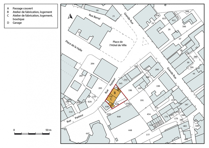 Plan-masse et de situation. Extrait du plan cadastral, 2017, section AA, 1/1 000. © Bertrand Turina / Région Bourgogne-Franche-Comté, Inventaire du patrimoine - 2018