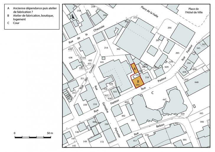 Plan-masse et de situation. Extrait du plan cadastral, 2017, section AA, 1/1 000. © Bertrand Turina / Région Bourgogne-Franche-Comté, Inventaire du patrimoine - 2018