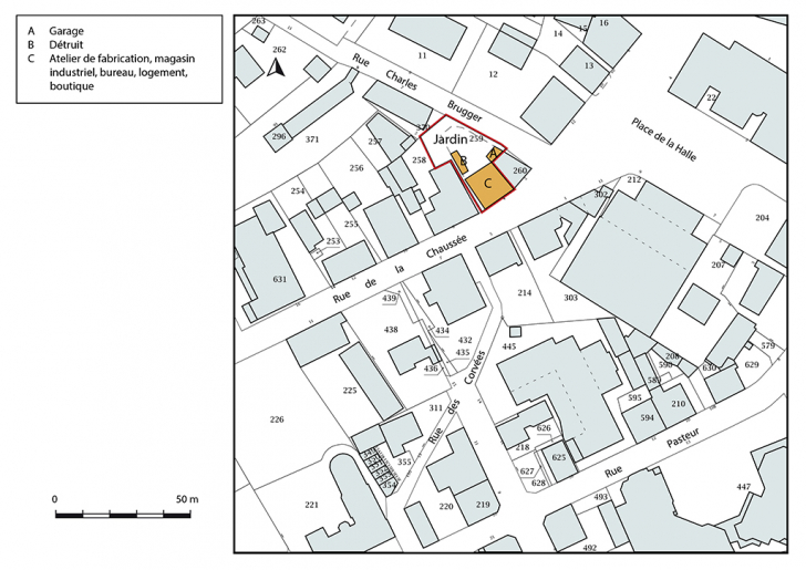 Plan-masse et de situation. Extrait du plan cadastral, 2018, section AA, 1/1 000. © Bertrand Turina / Région Bourgogne-Franche-Comté, Inventaire du patrimoine - 2018
