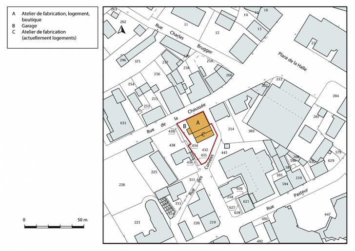 Plan-masse et de situation. Extrait du plan cadastral, 2018, section AA, 1/1 000. © Bertrand Turina / Région Bourgogne-Franche-Comté, Inventaire du patrimoine - 2018