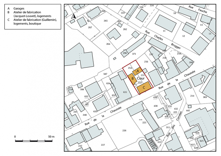 Plan-masse et de situation. Extrait du plan cadastral, 2018, section AA, 1/1 000. © Bertrand Turina / Région Bourgogne-Franche-Comté, Inventaire du patrimoine - 2018