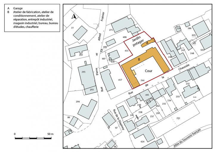 Plan-masse et de situation. Extrait du plan cadastral, 2018, section AA, 1/1 000. © Bertrand Turina / Région Bourgogne-Franche-Comté, Inventaire du patrimoine - 2018