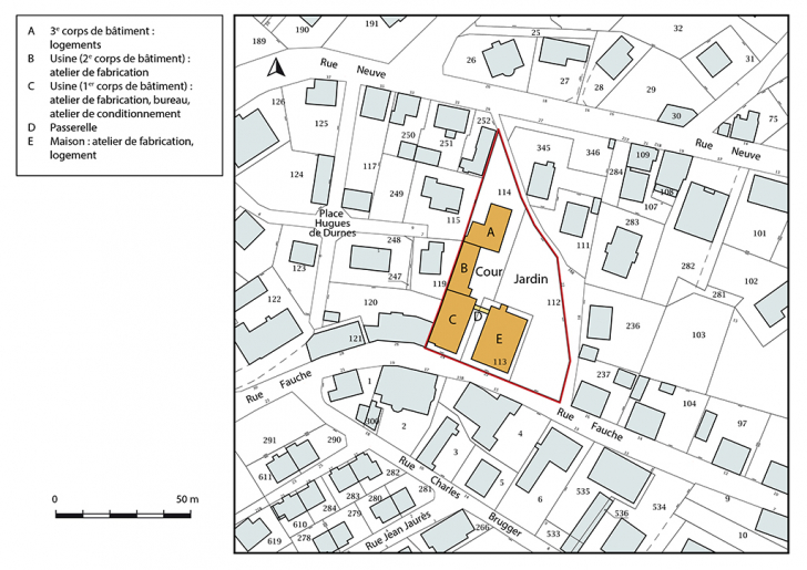 Plan-masse et de situation. Extrait du plan cadastral, 2018, section AC, 1/1 000. © Bertrand Turina / Région Bourgogne-Franche-Comté, Inventaire du patrimoine - 2018 Plan-masse et de situation. Extrait du plan cadastral, 2018, section AC, 1/1 000. © Bertrand Turina / Région Bourgogne-Franche-Comté, Inventaire du patrimoine - 2018