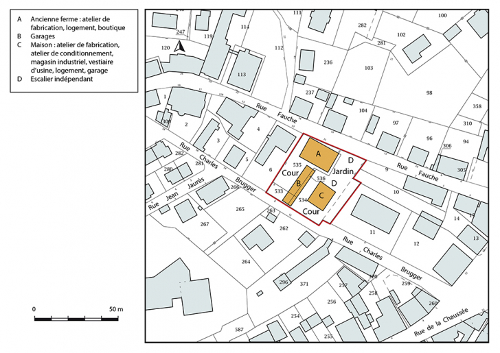 Plan-masse et de situation. Extrait du plan cadastral, 2018, section AA, 1/1 000. © Bertrand Turina / Région Bourgogne-Franche-Comté, Inventaire du patrimoine - 2018 Plan-masse et de situation. Extrait du plan cadastral, 2018, section AA, 1/1 000. © Bertrand Turina / Région Bourgogne-Franche-Comté, Inventaire du patrimoine - 2018